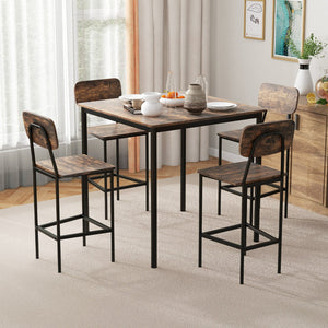 5 Pieces Industrial Dining Table Set with Counter Height Table and 4 Bar Stools-Coffee view 2