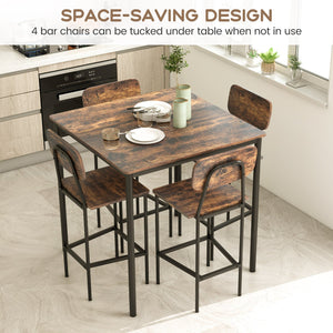 5 Pieces Industrial Dining Table Set with Counter Height Table and 4 Bar Stools-Coffee view 3