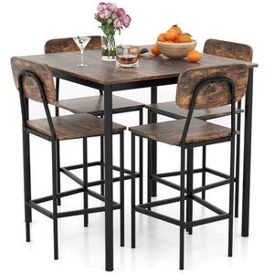 5 Pieces Industrial Dining Table Set with Counter Height Table and 4 Bar Stools-Coffee view 4