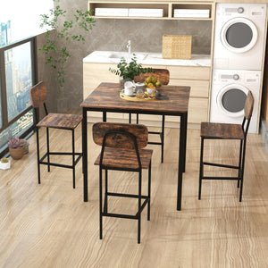 5 Pieces Industrial Dining Table Set with Counter Height Table and 4 Bar Stools-Coffee view 6