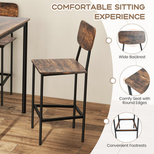 5 Pieces Industrial Dining Table Set with Counter Height Table and 4 Bar Stools-Coffee view 7