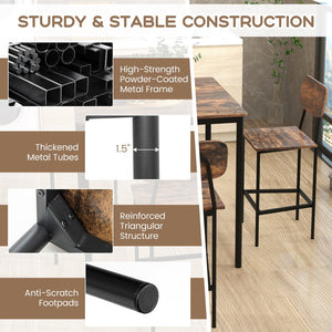 5 Pieces Industrial Dining Table Set with Counter Height Table and 4 Bar Stools-Coffee view 8