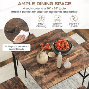 5 Pieces Industrial Dining Table Set with Counter Height Table and 4 Bar Stools-Coffee view 9