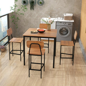 5 Pieces Industrial Dining Table Set with Counter Height Table and 4 Bar Stools-Walnut view 3