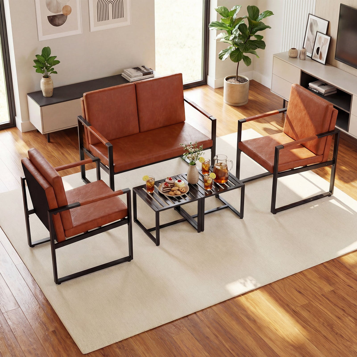5 Pieces Living Room Set with 2 Accent Chairs and 2 Coffee Tables-Brown view 2
