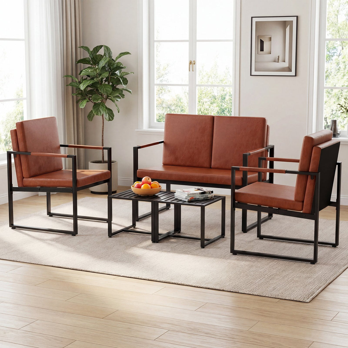 5 Pieces Living Room Set with 2 Accent Chairs and 2 Coffee Tables-Brown view 3