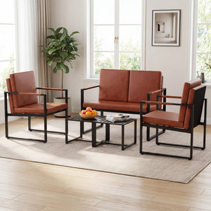 5 Pieces Living Room Set with 2 Accent Chairs and 2 Coffee Tables-Brown view 3