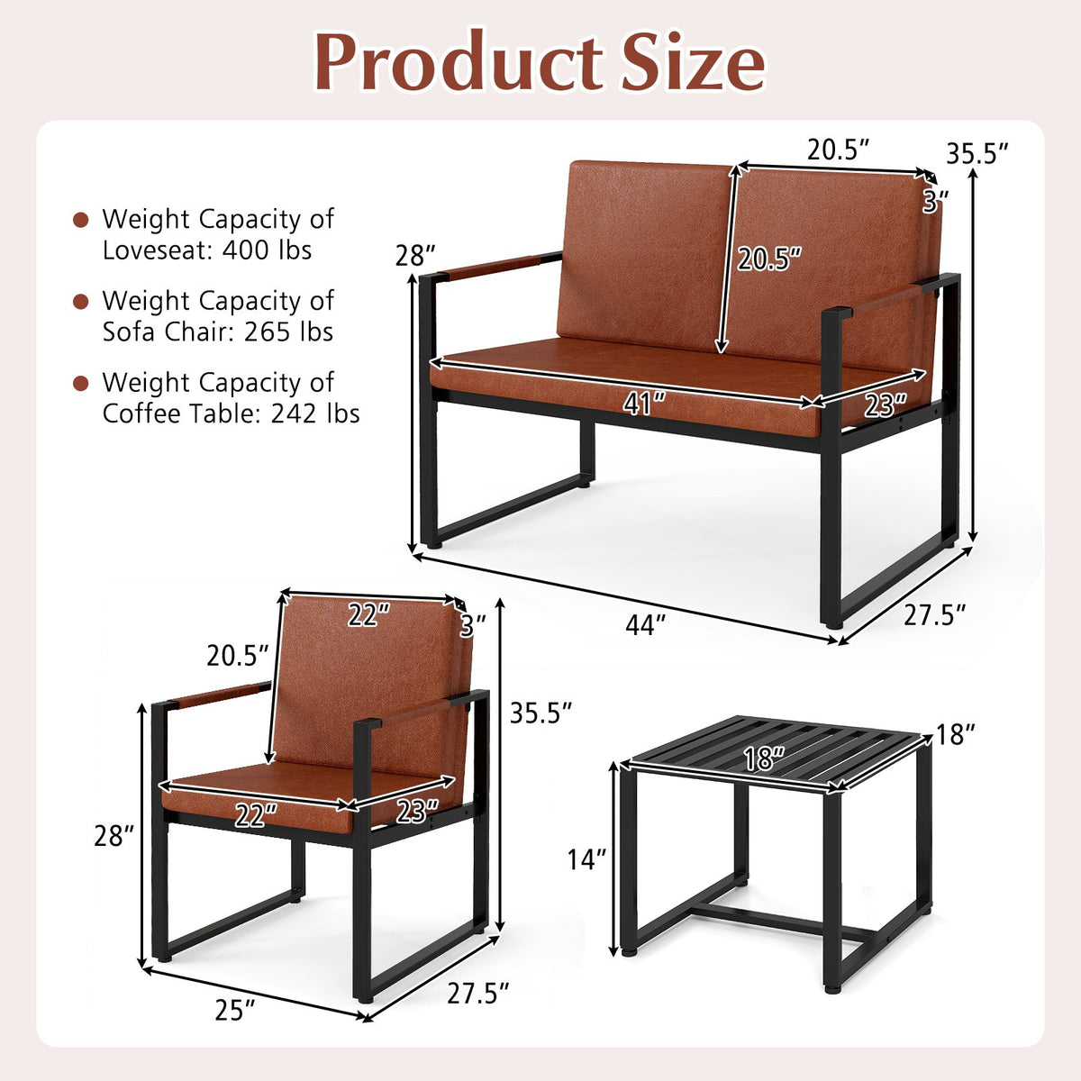 5 Pieces Living Room Set with 2 Accent Chairs and 2 Coffee Tables-Brown view 7