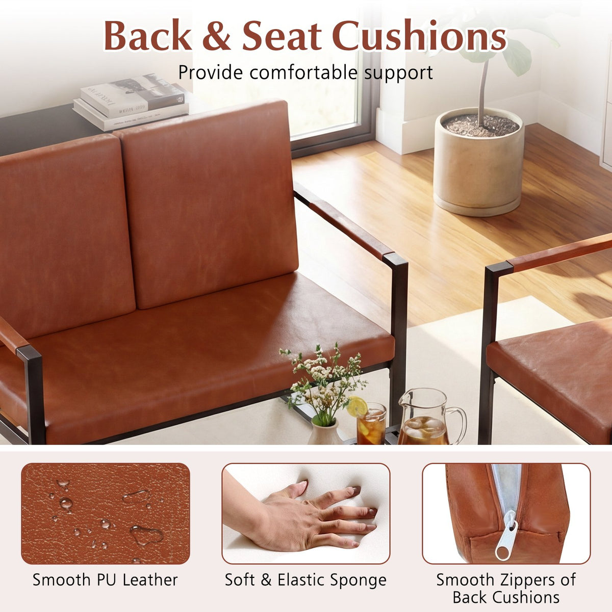 5 Pieces Living Room Set with 2 Accent Chairs and 2 Coffee Tables-Brown view 9