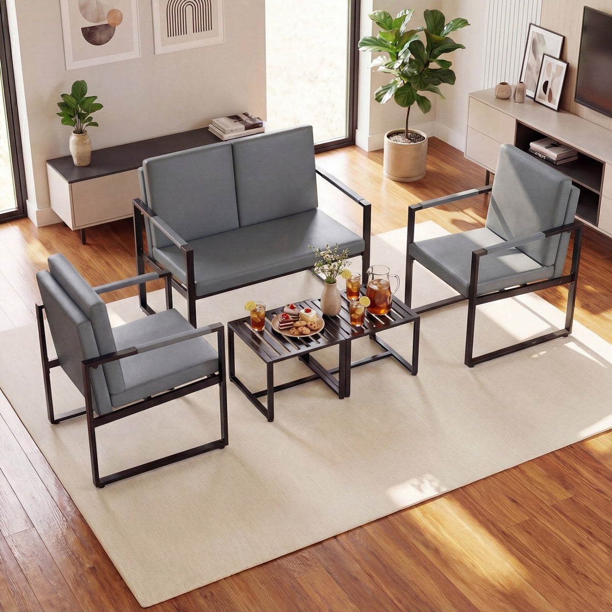 5 Pieces Living Room Set with 2 Accent Chairs and 2 Coffee Tables-Gray view 2