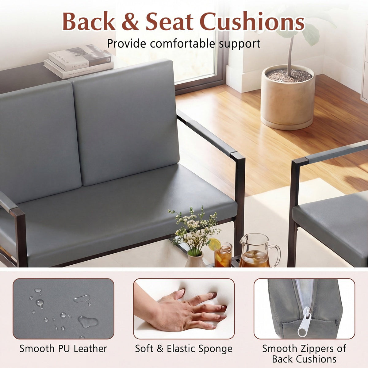 5 Pieces Living Room Set with 2 Accent Chairs and 2 Coffee Tables-Gray view 9
