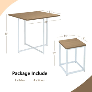 5 Pieces Metal Frame Dining Set with Compact Dining Table and 4 Stools-Natural view 4