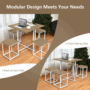 5 Pieces Metal Frame Dining Set with Compact Dining Table and 4 Stools-Natural view 6