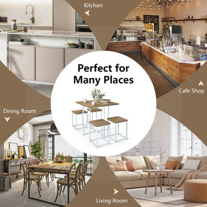 5 Pieces Metal Frame Dining Set with Compact Dining Table and 4 Stools-Natural view 7