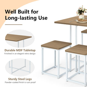 5 Pieces Metal Frame Dining Set with Compact Dining Table and 4 Stools-Natural view 8