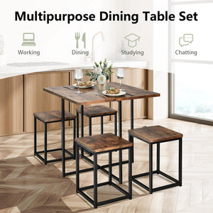 5 Pieces Metal Frame Dining Set with Compact Dining Table and 4 Stools -Walnut view 5