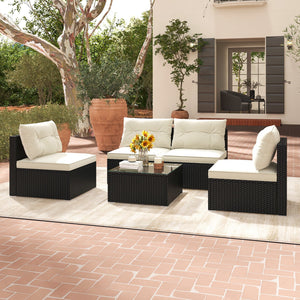 5 Pieces Outdoor Patio Furniture Set with Cushions and Coffee Table view 3