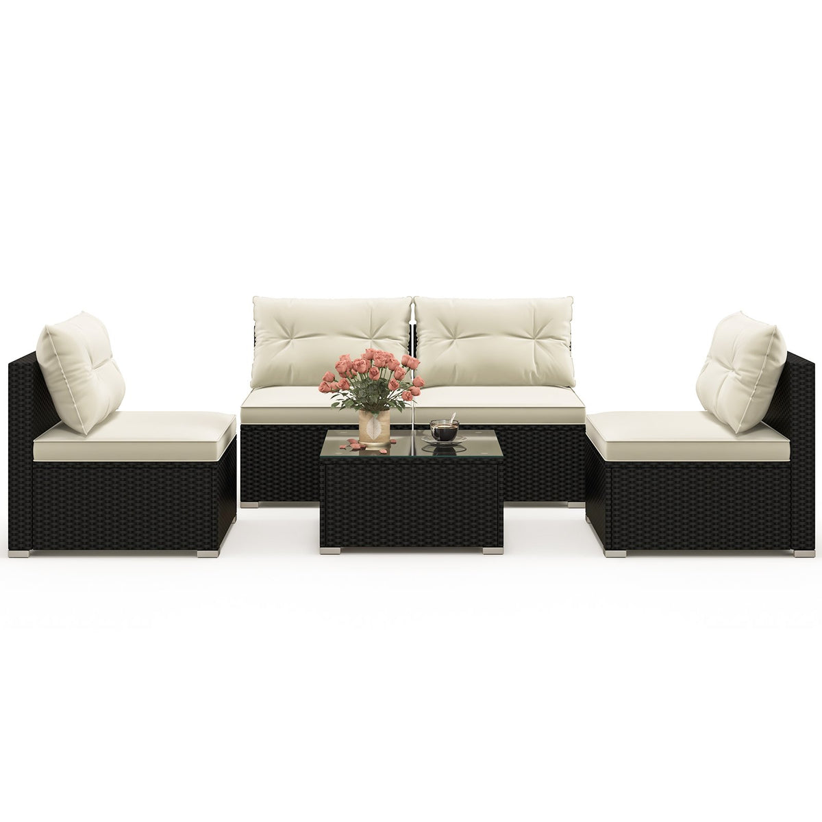 5 Pieces Outdoor Patio Furniture Set with Cushions and Coffee Table view 4