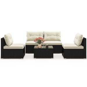 5 Pieces Outdoor Patio Furniture Set with Cushions and Coffee Table view 4