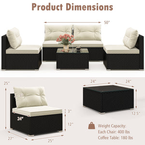 5 Pieces Outdoor Patio Furniture Set with Cushions and Coffee Table view 5
