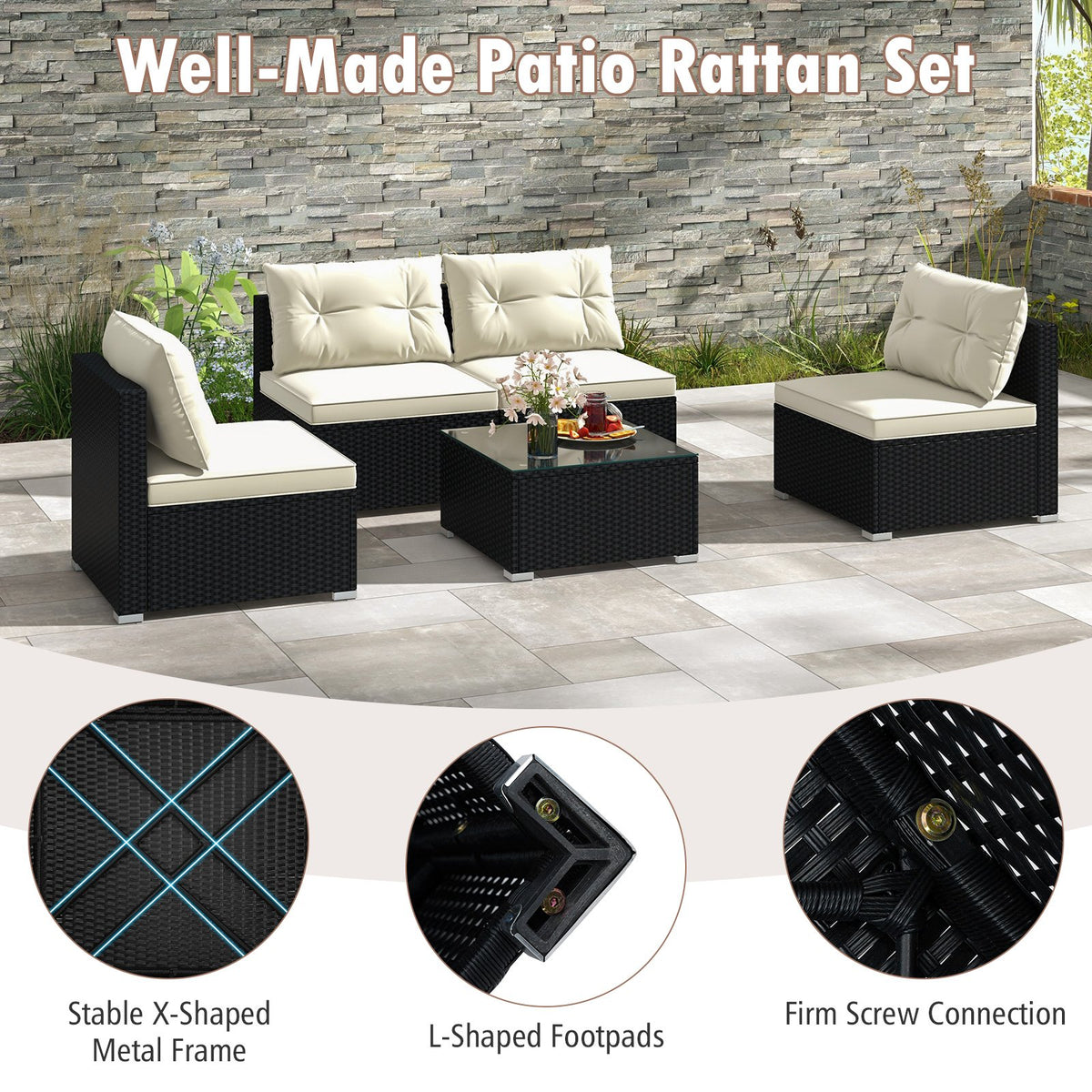 5 Pieces Outdoor Patio Furniture Set with Cushions and Coffee Table view 9