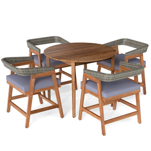 5 Pieces Patio Dining Set with Cushions and PE Rattan Backrest for Garden and Backyard