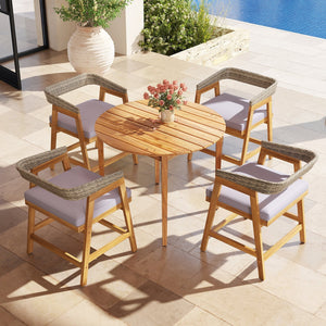 5 Pieces Patio Dining Set with Cushions and PE Rattan Backrest for Garden and Backyard view 2