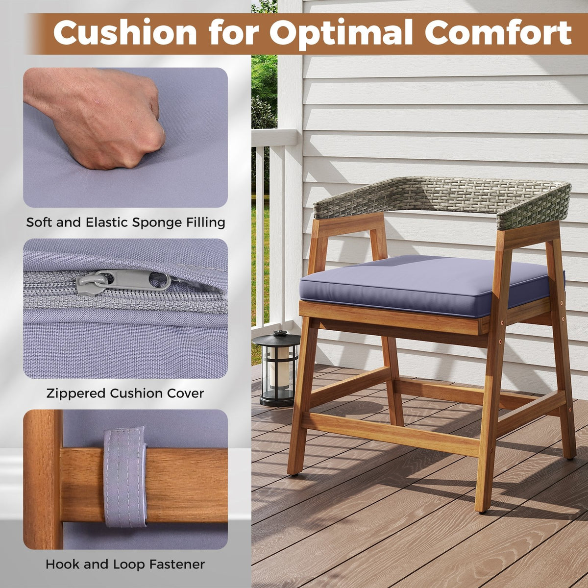 5 Pieces Patio Dining Set with Cushions and PE Rattan Backrest for Garden and Backyard view 6