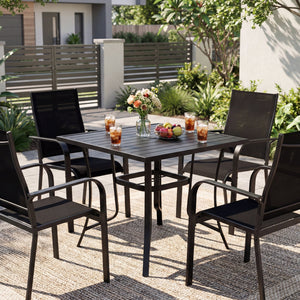 5 Pieces Patio Dining Set for 4 Outdoor Square Table and Stackable Chairs-Black view 2