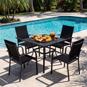 5 Pieces Patio Dining Set for 4 Outdoor Square Table and Stackable Chairs-Black view 3