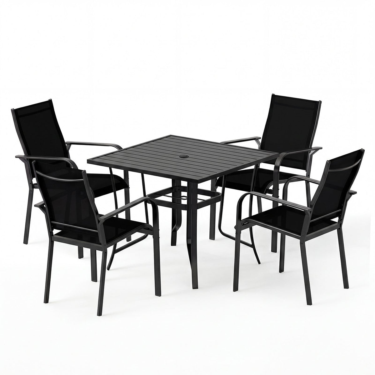 5 Pieces Patio Dining Set for 4 Outdoor Square Table and Stackable Chairs-Black view 4