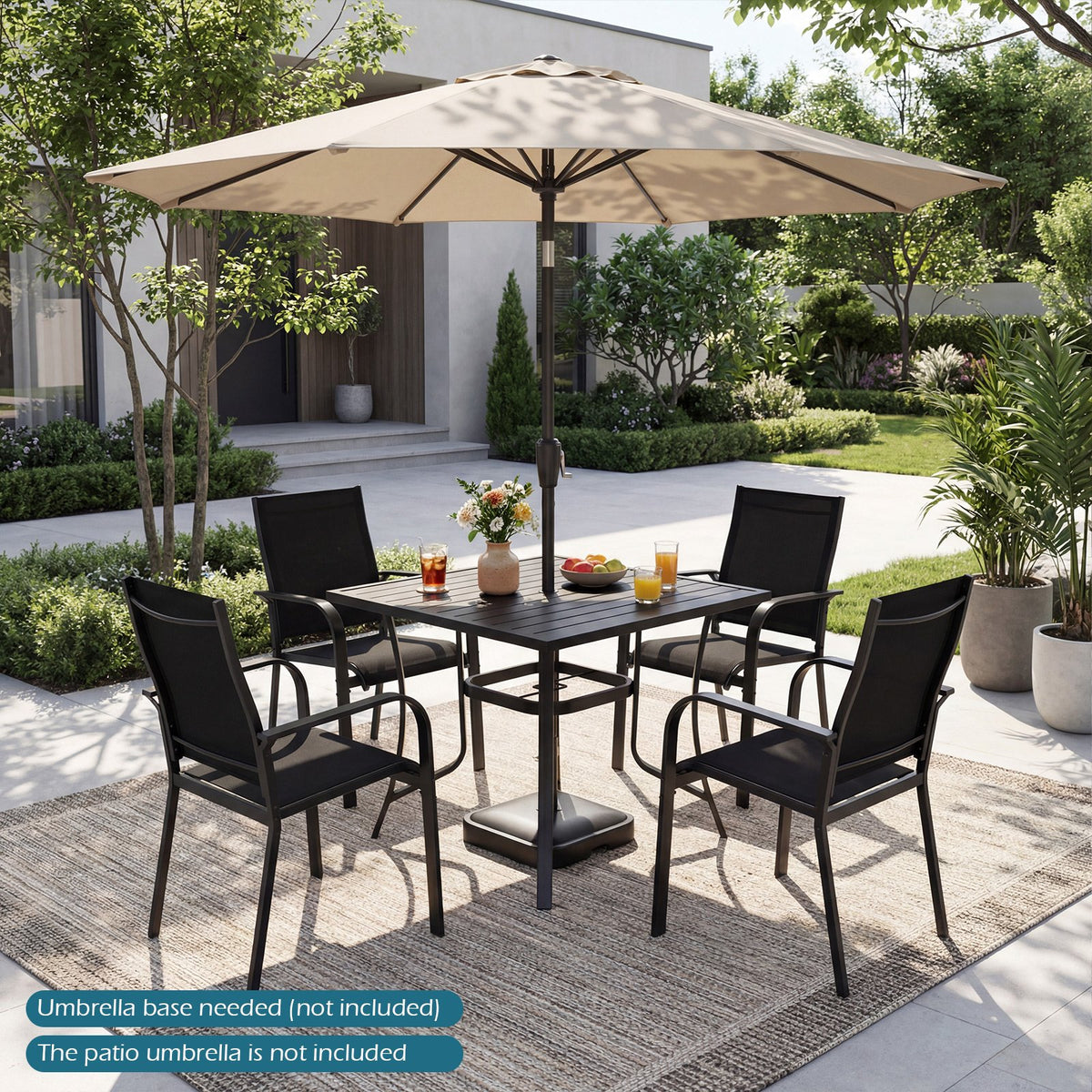 5 Pieces Patio Dining Set for 4 Outdoor Square Table and Stackable Chairs-Black view 9