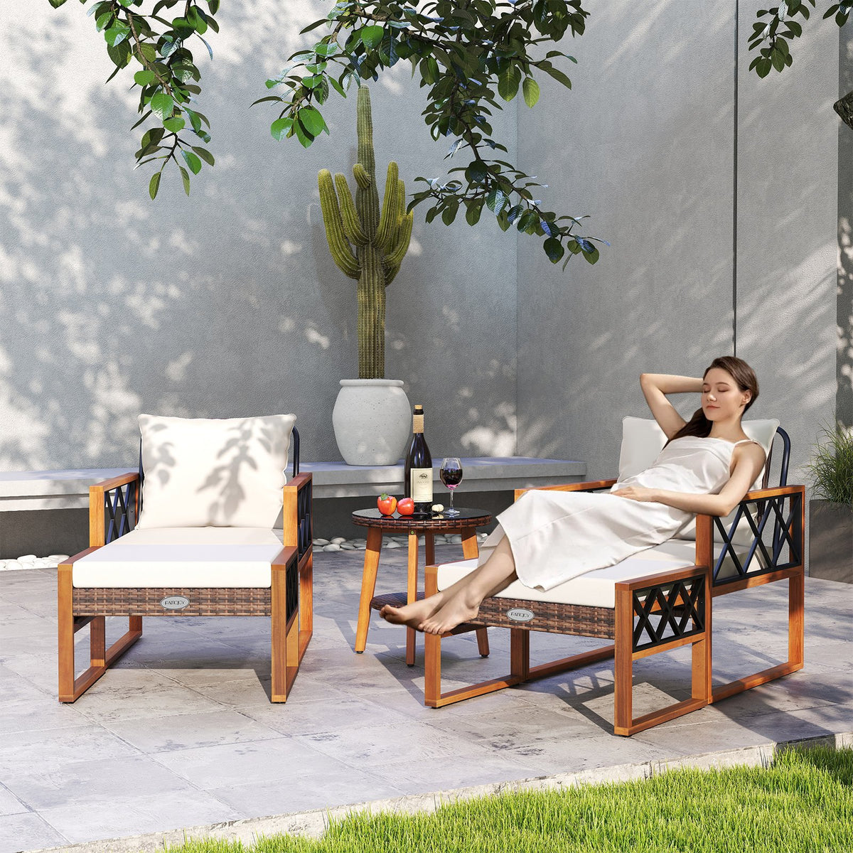 5 Pieces Patio Furniture Set PE Rattan Outdoor Conversation Set with Acacia Wood view 2