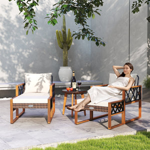 5 Pieces Patio Furniture Set PE Rattan Outdoor Conversation Set with Acacia Wood view 2