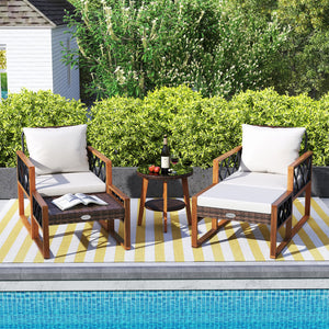 5 Pieces Patio Furniture Set PE Rattan Outdoor Conversation Set with Acacia Wood view 3
