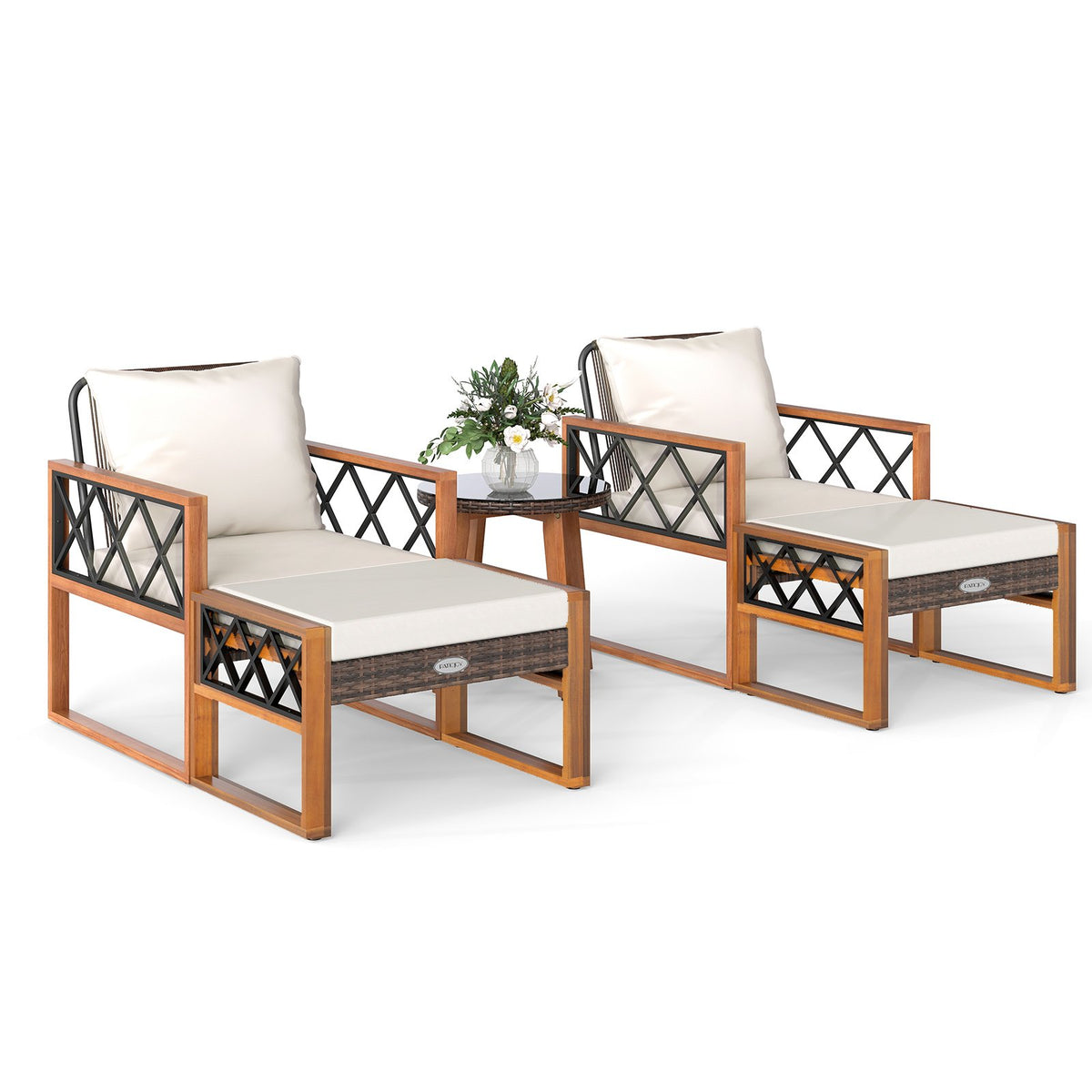 5 Pieces Patio Furniture Set PE Rattan Outdoor Conversation Set with Acacia Wood view 4