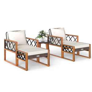 5 Pieces Patio Furniture Set PE Rattan Outdoor Conversation Set with Acacia Wood view 4