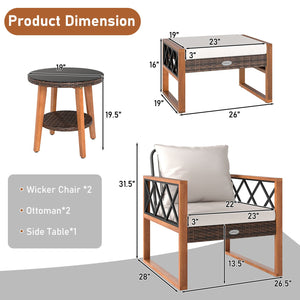 5 Pieces Patio Furniture Set PE Rattan Outdoor Conversation Set with Acacia Wood view 5