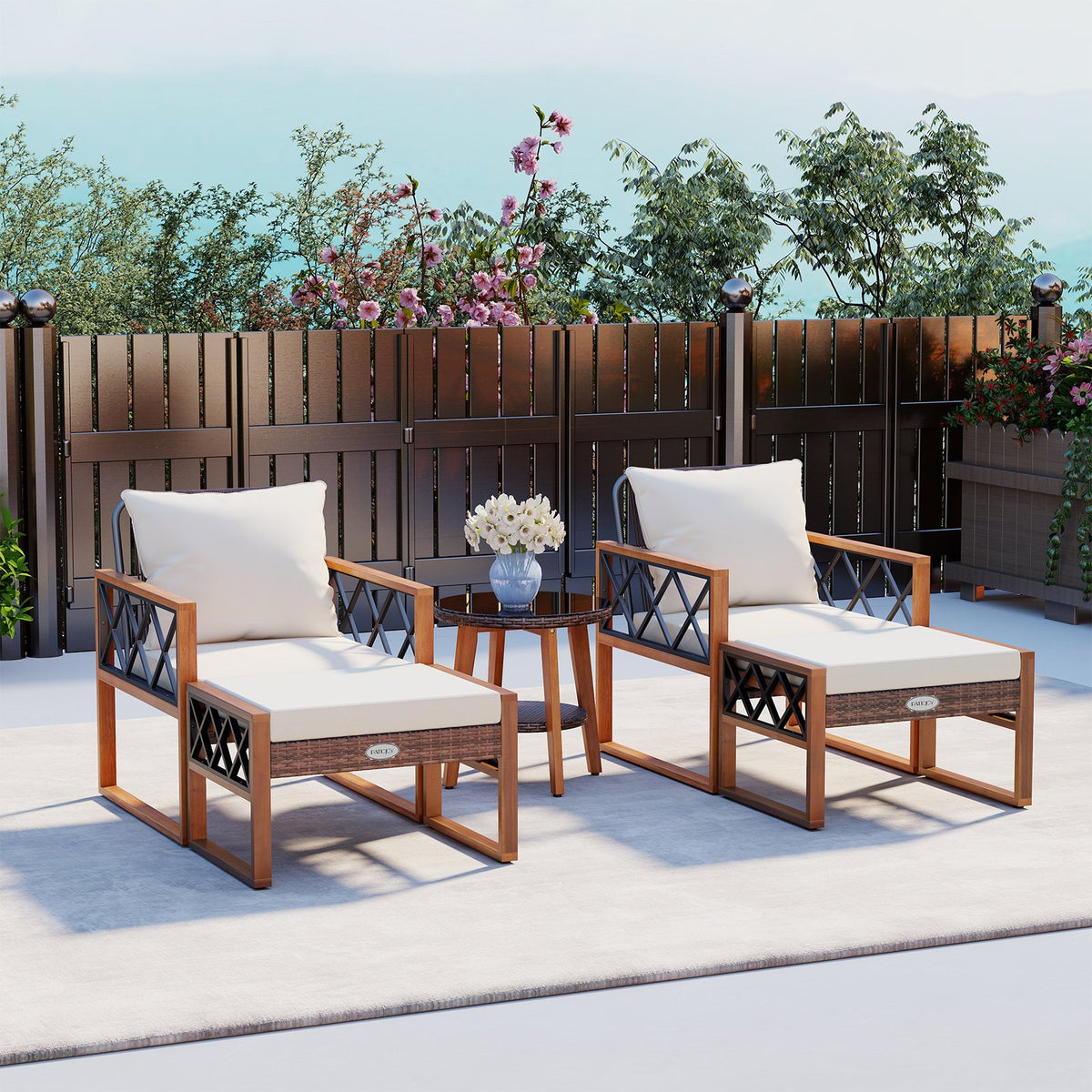 5 Pieces Patio Furniture Set PE Rattan Outdoor Conversation Set with Acacia Wood view 6