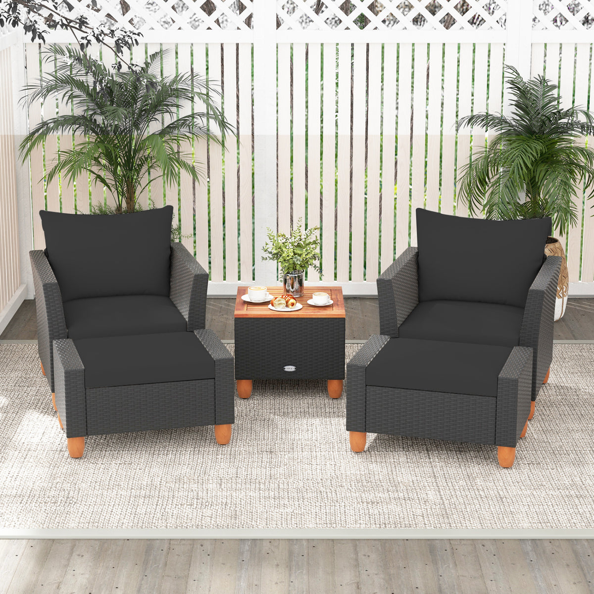 5 Pieces Patio Furniture Set with Loveseat and Armchairs for Porch-Black view 3