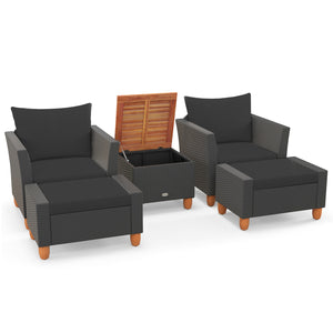 5 Pieces Patio Furniture Set with Loveseat and Armchairs for Porch-Black view 4