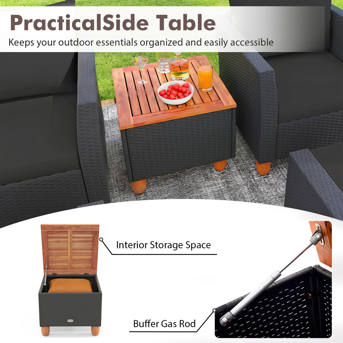 5 Pieces Patio Furniture Set with Loveseat and Armchairs for Porch-Black view 6