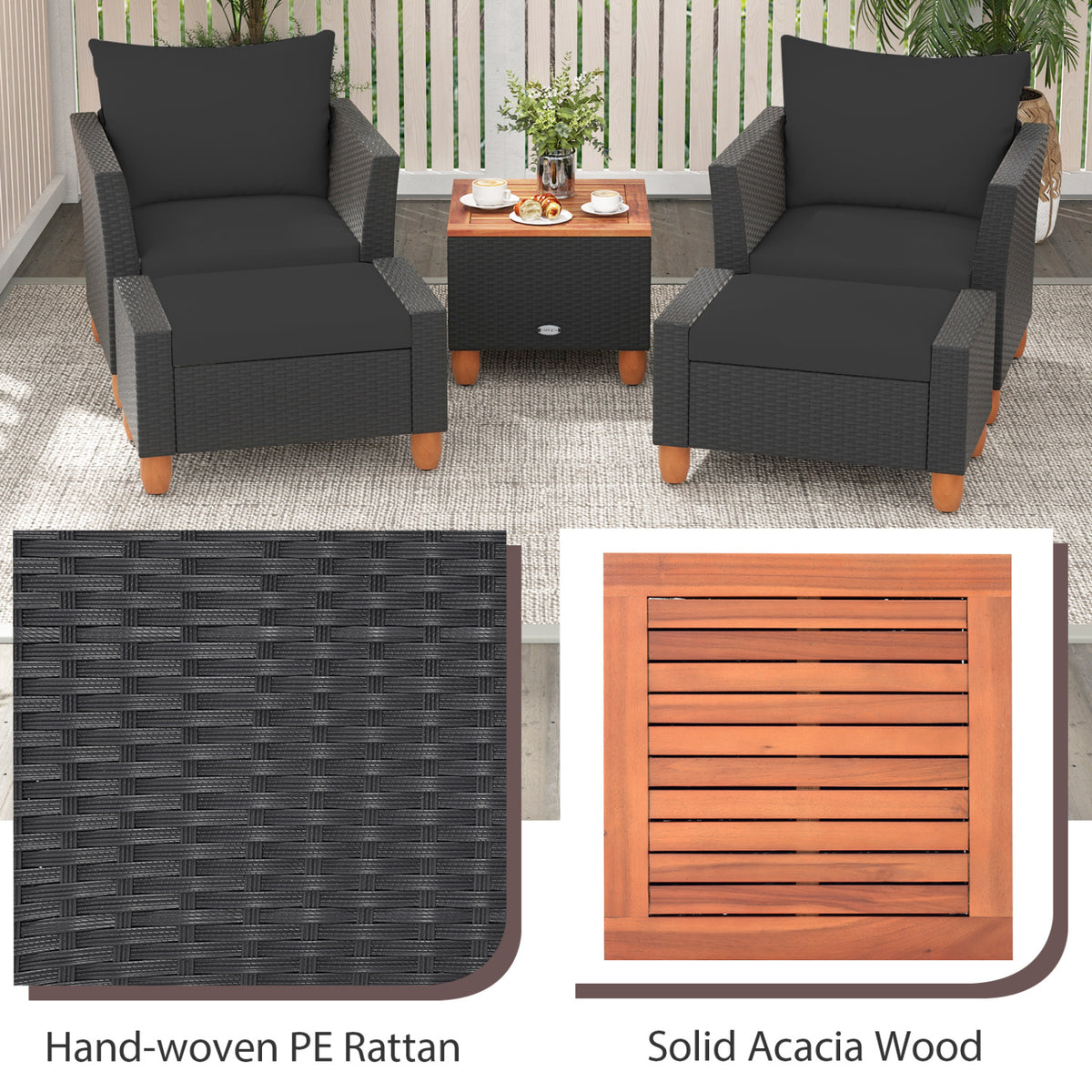 5 Pieces Patio Furniture Set with Loveseat and Armchairs for Porch-Black view 7