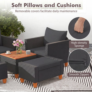 5 Pieces Patio Furniture Set with Loveseat and Armchairs for Porch-Black view 9