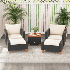 5 Pieces Patio Furniture Set with Loveseat and Armchairs for Porch-White view 2
