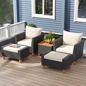 5 Pieces Patio Furniture Set with Loveseat and Armchairs for Porch-White view 3