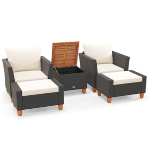 5 Pieces Patio Furniture Set with Loveseat and Armchairs for Porch-White view 4