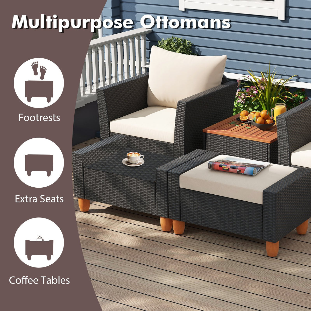 5 Pieces Patio Furniture Set with Loveseat and Armchairs for Porch-White view 6