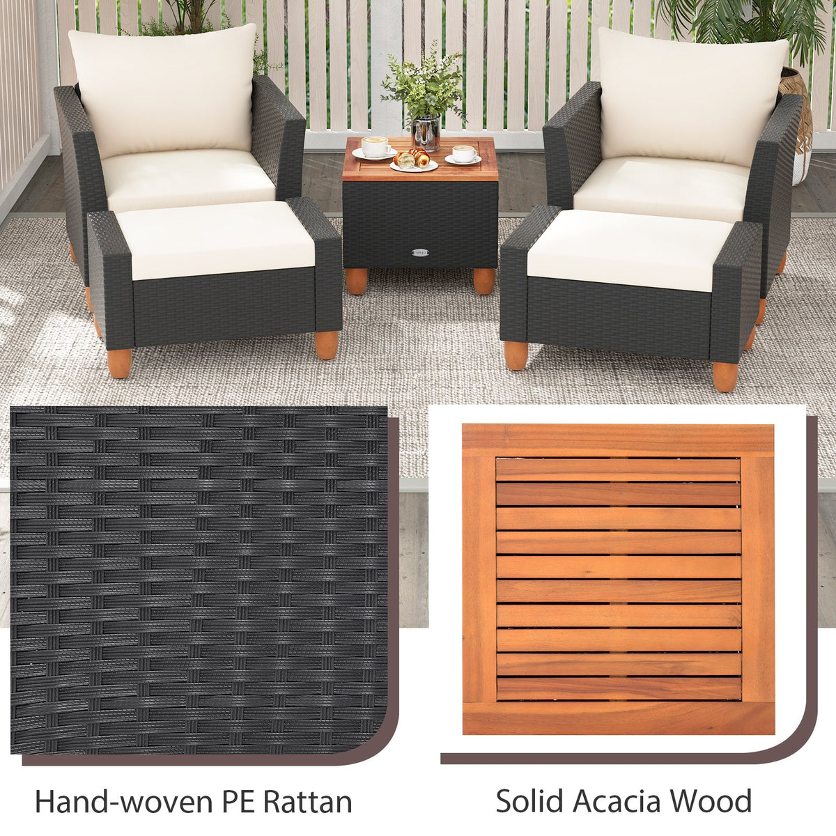 5 Pieces Patio Furniture Set with Loveseat and Armchairs for Porch-White view 7