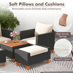 5 Pieces Patio Furniture Set with Loveseat and Armchairs for Porch-White view 8